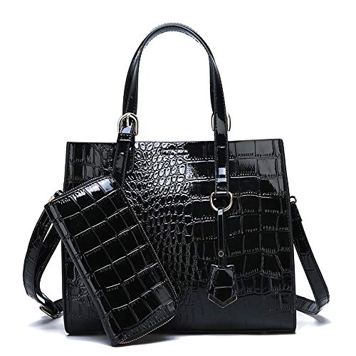 Coolives Damen Set Handtaschen mit 2 Stück Krokodil-Muster Schultertasche Umhängetasche Schwarz EINWEG von Coolives