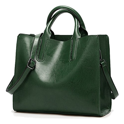 Coolives Damen Shopper Tasche aus PU-Leder mit Schulterriemen Schultertasche Umhängetasche Quadrat Handtasche für Frauen Grün EINWEG von Coolives