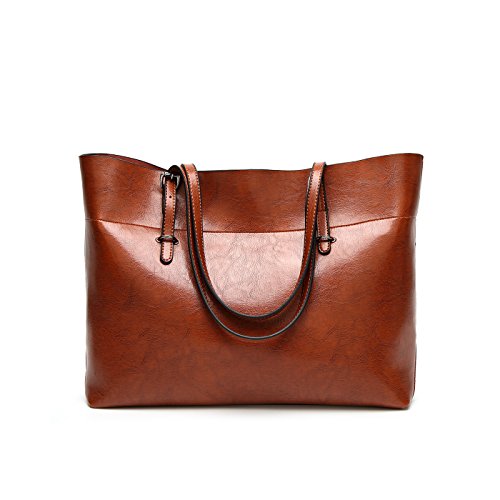 Coolives Damen Shopper Taschen Tote Handtaschen Horizontal Schultertasche Braun EINWEG von Coolives