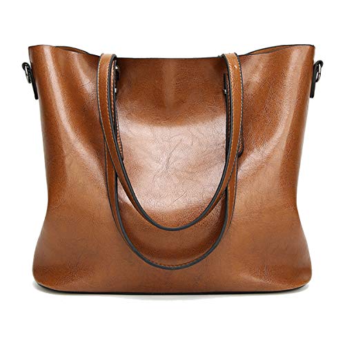 Coolives Damen Tote Shopper Tasche Schultertasche mit Schultergurt Umhängetasche Handtasche aus PU-Leder Braun EINWEG von Coolives