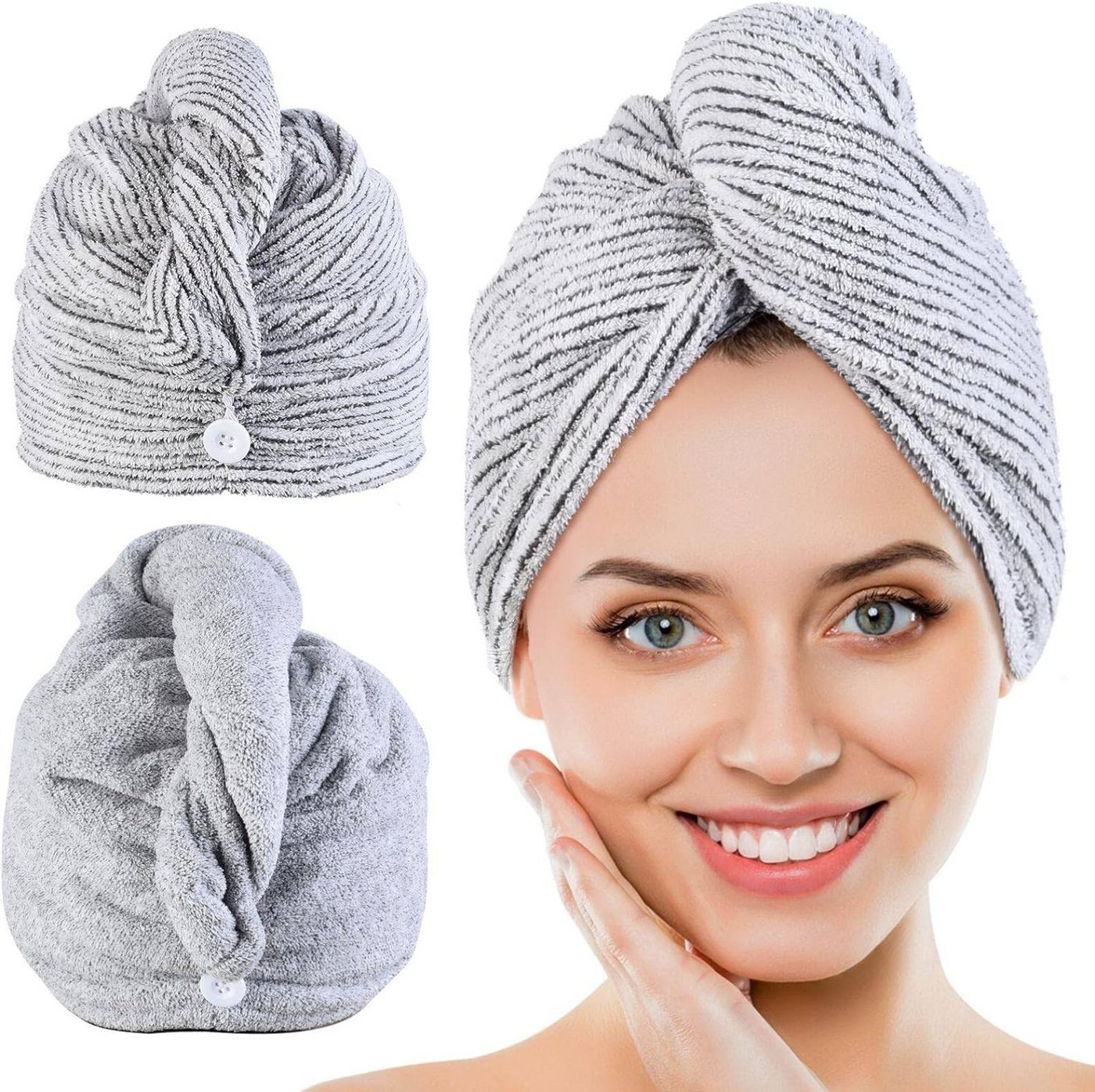 Coonoor Turban-Handtuch Haarhandtuch, Mikrofaser Bambusholzkohle Kopfhandtuch mit Knopfdesign von Coonoor