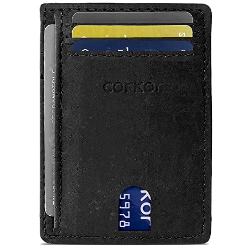 Corkor Geldbörse Herren Vegan Minimalistische Brieftasche Korkleder RFID Schutz Schwarz von Corkor