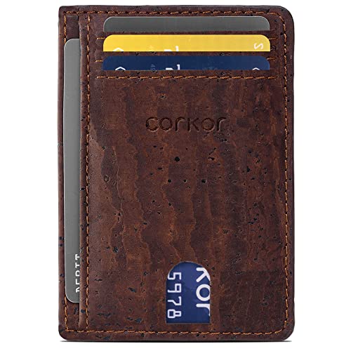 Corkor Geldbörse Herren Vegan Minimalistische Brieftasche Korkleder RFID Schutz Braun von Corkor