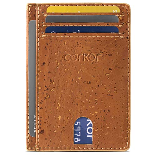 Corkor Geldbörse Herren Vegan Minimalistische Brieftasche Korkleder RFID Schutz Camel von Corkor