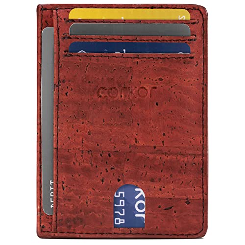 Corkor Geldbörse Herren Vegan Minimalistische Brieftasche Korkleder RFID Schutz Red von Corkor