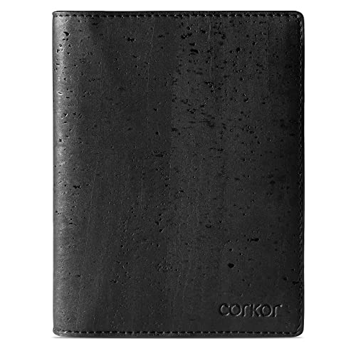 Corkor Reisepass-Brieftaschenhalter, RFID-blockierend, vegan, Kork, Bifold Sleeve Case für Männer und Frauen, Schwarz, Reisepasshülle von Corkor