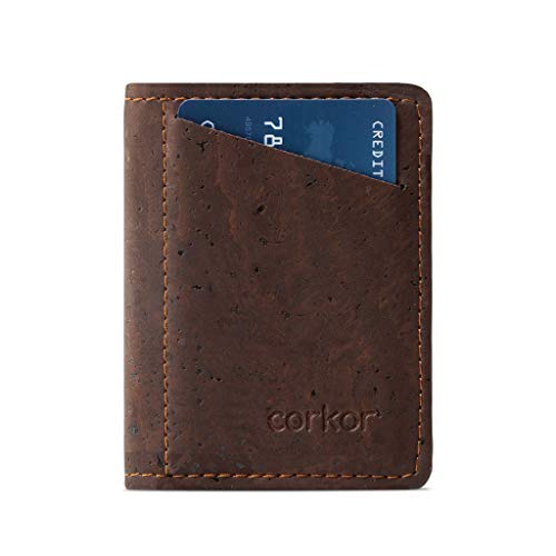 Corkor Slim Wallet for Men, RFID Safe, Vegan Non Leather Bifold Cards Cash, Braun; ohne Münzfach, Small, Minimalistisch von Corkor