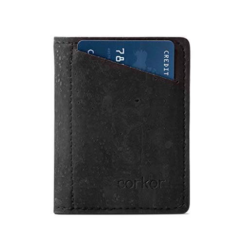 Corkor Slim Wallet für Herren, RFID-sicher, vegan, ohne Leder, Bi-Faltkarten Bargeld, Schwarz; mit Münzfach. (Schwarz) - CK262PP von Corkor