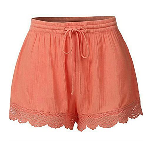 Corlidea Damen Sommer Shorts Übergröße Kurze Hosen Schlafhose Tunnelzug Elastische Taille Solide Sporthose Jogginghose Stoffhose Spitze Saum Tasche Lose Hot Pants von Corlidea