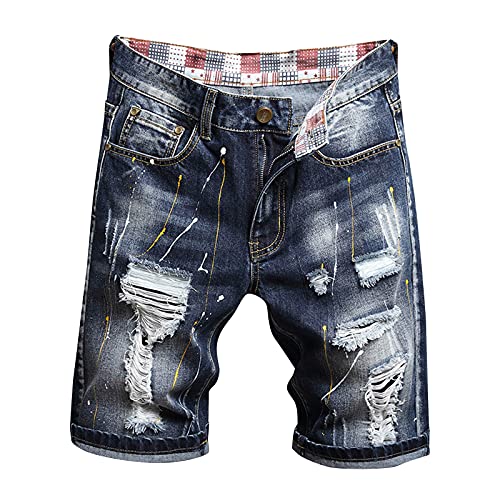 Corlidea Herren Jeans Shorts Mit Löchern Zerrissen Denim Hose Männer Kurz Ripped Risse Jeans Vintage Zerrissen Destroyed Jeanshose von Corlidea