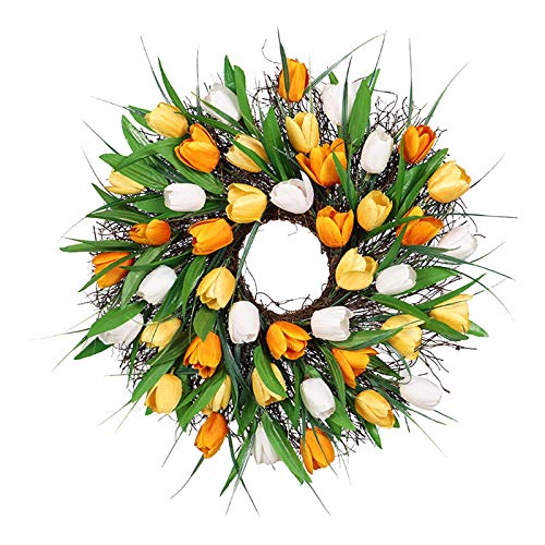 Corlidea Türkranz Ganzjährig Modern Wandkranz Deko Kranz Tulpe handgefertigte Kunstblumen Deko für Zuhause Parties Weihnachten Türen Hochzeiten Dekor (B, 40cm) von Corlidea