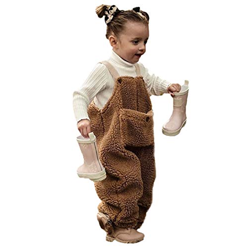 Flanell Strapshose Overall Baby, Mädchen/Jungen - Baumwollmischung - Plüsch Latzhose mit Knöpfen Unisex Winter Hose mit Hosenträger (Braun, 100) von Corlidea