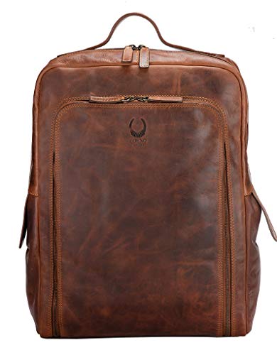 Corno d´Oro Premium Rucksack Herren Leder Groß I Handgefertigter Damen Laptoprucksack 17 Zoll Laptop I XL Kurierrucksack Vintage Backpack Braun von Corno d´Oro