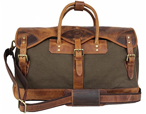 Corno d´Oro Canvas Weekender Herren Groß I 35l Reisetasche Damen Leder I Vintage Duffle Bag Handgepäcktasche für Flugzeug Braun Khaki von Corno d´Oro