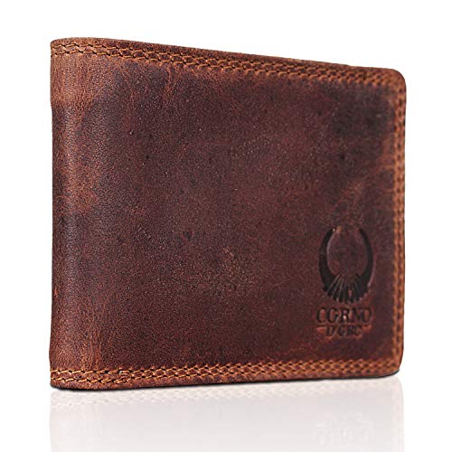 Corno d´Oro Leder Geldbeutel Männer klein I Mini Geldbörse mit RFID Schutz I Vintage Herren dünnes Portemonnaie braun im Geschenkbox von Corno d´Oro