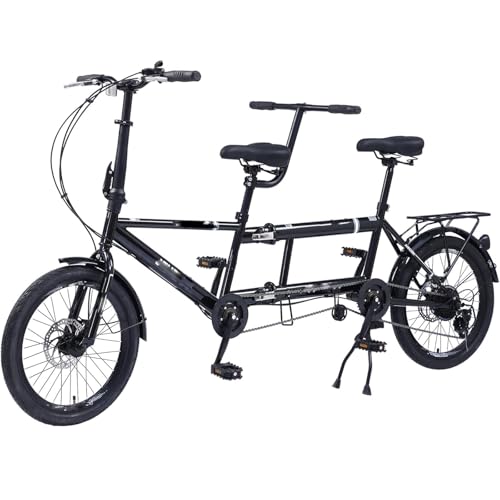 Coslike Tandemfahrrad - City Tandem Faltrad, Faltbares Tandem Adult Beach Cruiser Fahrrad Einstellbar 7 Geschwindigkeiten, CE FCC CCC, Schwarz, 82.6x13.8x43.3 inch von Coslike