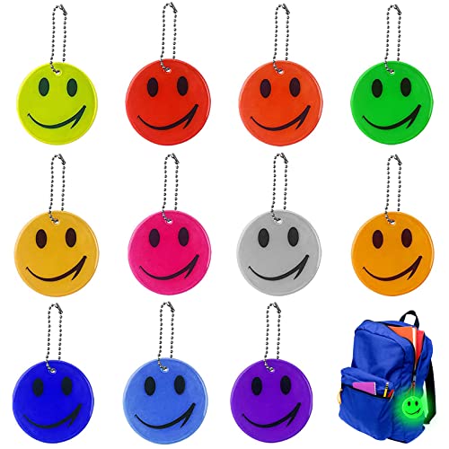 Cosswe Sicherheits Reflektor Anhänger, 11 Stück Kinder Reflektor Anhänger Reflektierender Smiley-Anhänger Reflektoren Kinder für Schulranzen Kleidung Rucksack Radfahren Gehen Laufen von Cosswe