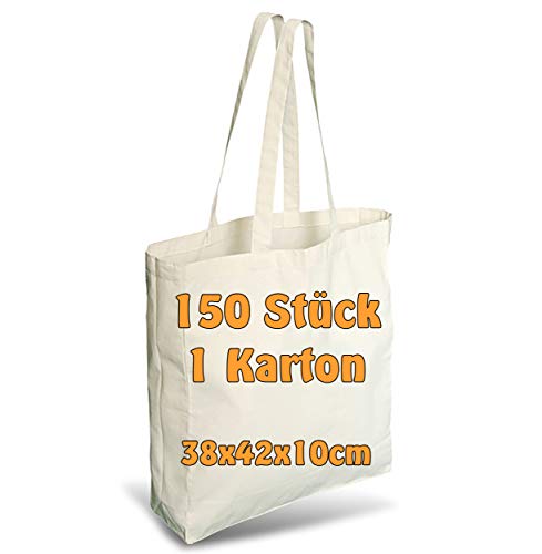 Cottonbagjoe Einkaufstaschen | 38x42x10 cm | Seiten und Bodenfalte | mit langen Henkeln | Jutebeutel | Baumwolltaschen zum Bemalen, Bedrucken | DIY von Cottonbagjoe