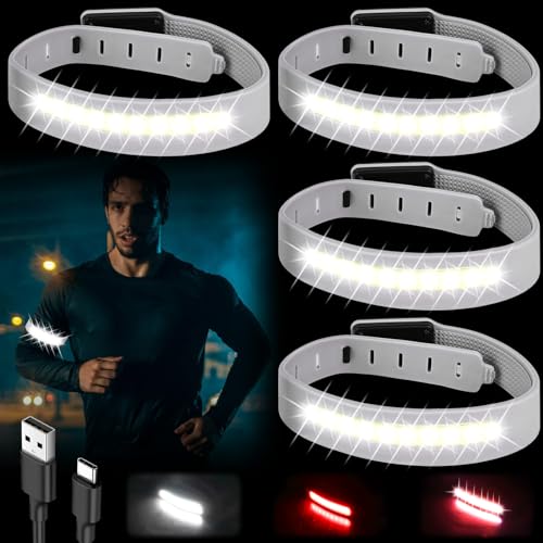 4 Stück LED Armband Aufladbar: LED Leuchtband mit USB, Reflective LED Leuchtarmband, Armband LED mit 3 stufiger Helligkeit, Led Armbänder für Joggen Radfahren Hundewandern Running Outdoor Sports von Cresbel