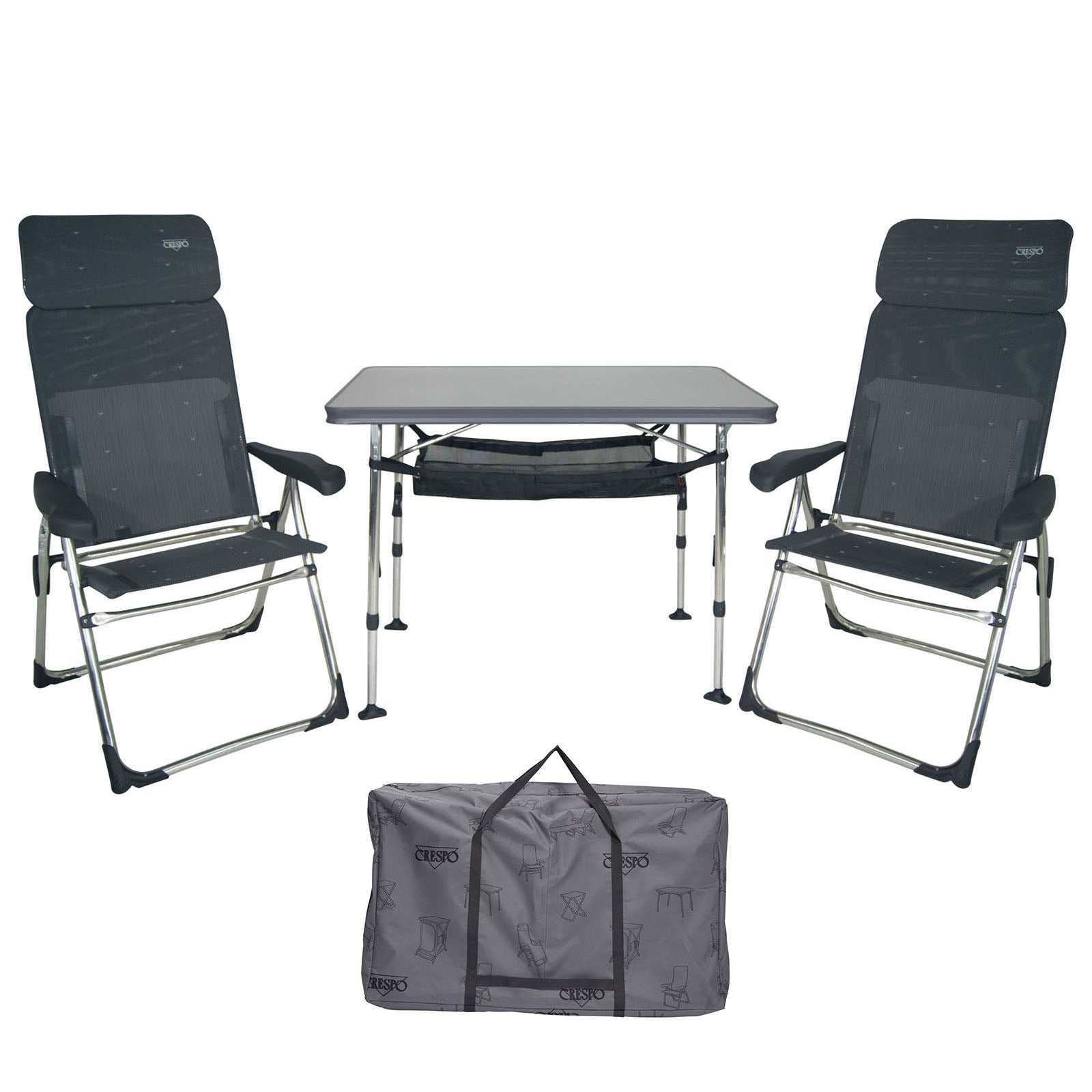 CRESPO Camping Tisch & Liege Stuhl Set 213CT Klapptisch Falttisch Klappstuhl Alu von Crespo