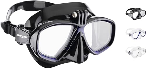 CRESSI Action Mask Black/Blue - Unisex Tauchmaske Reduziertem Volumen und Action-Cam-Halterung, Schwarz/Blau, Einheitsgröße von Cressi