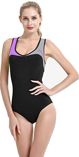 Cressi Damen DEA Swimming Wetsuit Neopren Badeanzug 1mm Neoprenanzug, Schwarz/Grau/Lila, XS/1 von Cressi