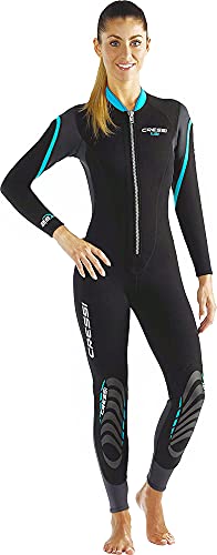 Cressi Damen Lei All-in-one Wetsuit Einteiliger Neoprenanzug für Frauen aus Neopren 2,5 mm, Schwarz/Grau/Aquamarin, XL von Cressi