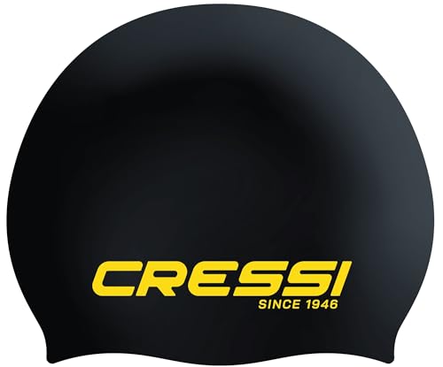 Cressi Unisex-Adult Eddie Swim Cap Badekappe, Schwarz/Gelb, Einheitsgröße von Cressi