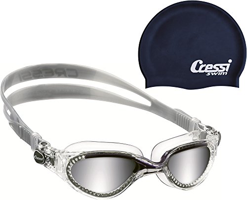Cressi Flash Premium Schwimmbrille Antibeschlag und 100% UV Schutz + Badekappe Silicone Cap Dunkelblau von Cressi