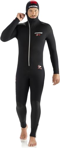 Cressi Herren Diver Man Monopiece Wetsuit Premium Neopren Tauchanzug mit Angesetzter Haube - Erhältlich in 5/7 mm, Schwarz/Rot, S/2 (5 mm) von Cressi
