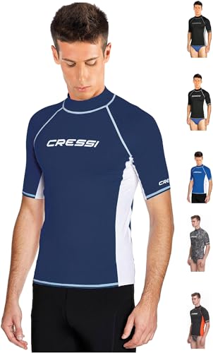 Cressi Herren Rash Guard Kurz Ärmel aus elastischem Stoff für Erwachsener UV-Schutz (UPF) 50+, Blau/Weiß, M/3 (50) von Cressi