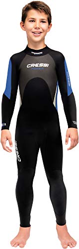 Cressi Kinder Morea Jr Monopiece Wetsuit Neoprenanzug Junior Einteiliger Neopren 3mm Ultrastretch, Schwarz/Blau/Grau, M (10/11 Jahre) von Cressi