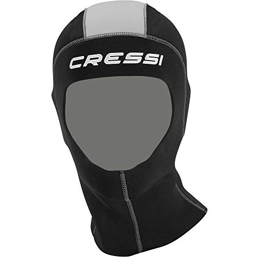 Cressi Draget Plus Hood Man 5mm - Neopren 5mm Kopfhaube mit Ausgezeichnette Passform, Schwarz/Silber, Herren L/5-6-7 von Cressi