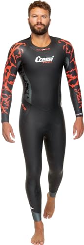 Cressi Kuwae Man Monopiece Swimsuit 2/3/4mm - Einteiliger Badeanzug Mifferenzierter Dicke Neopren, Mann, Schwarz/Rot/Silber von Cressi
