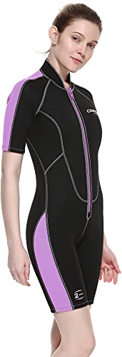 Cressi Lido Lady Shorty Wetsuit 2mm - Damen Neoprenanzug Shorty Neopren 2mm für alle Wassersportarten, Gr. 2XL, Schwarz/Lila von Cressi