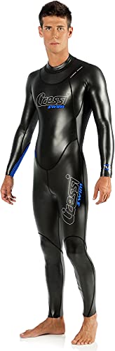 Cressi Triton Man All In One Swim Wetsuit 1.5mm - Neopren 1.5 mm High Density Glide Skin Einteiliger Schwimm-Neoprenanzug, Schwarz/Fluoblau, L, Herren von Cressi