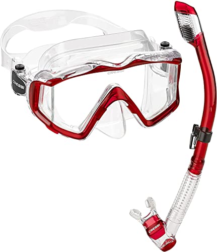 Cressi Panorama Triside Panoramic Snorkel Mask Dry Snorkel Set with Mask Snorkel Bag, Translucent Red von Cressi