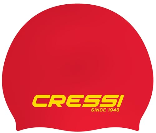 Cressi Unisex-Youth Ricky Jr Swim Cap Badekappe Junior, Rot/Gelb, Einheitsgröße von Cressi