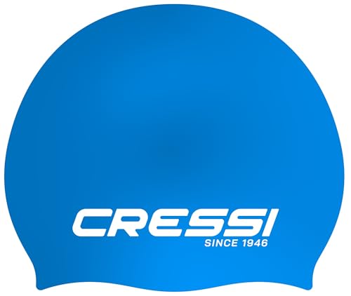 Cressi Unisex-Youth Ricky Jr Swim Cap Badekappe Junior, Blau/Weiß, Einheitsgröße von Cressi