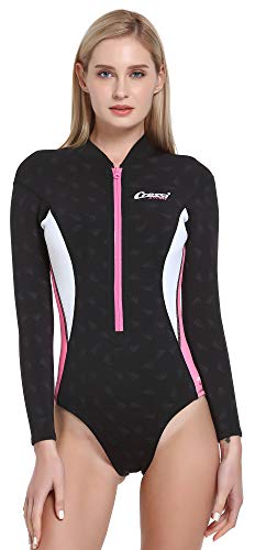 CRESSI Termico Long Sleeve Lady Swimsuit 2 mm - Damen Schwimmanzug Langärmelig , aus Stark Dehnbarem 2mm Ultraspan Double Lined Neoprene, Schwarz/Rosa/Weiß, XL/5 von Cressi