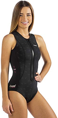 CRESSI Termico Lady Swimsuit 2 mm - Damen Schwimmanzug Ärmellos, aus Stark Dehnbarem 2mm Ultraspan Double Lined Neoprene, Schwarz/Logo RosaXS/1 von Cressi