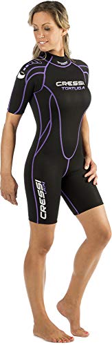 Cressi Tortuga Lady Wetsuit 2.5 mm - Shorty Neoprenanzug aus High Stretch Neopren für Frauen, Schwarz/Lila , M/3 von Cressi