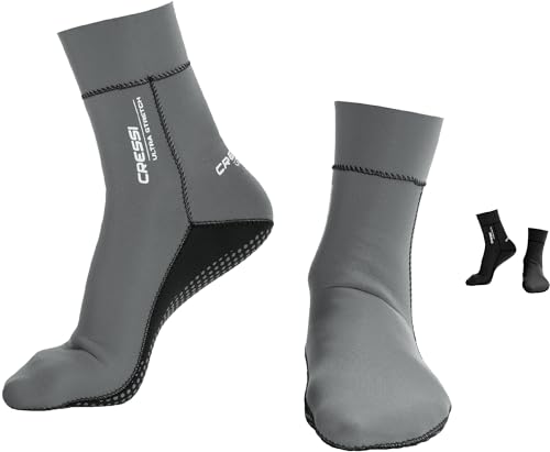 CRESSI Ultra Stretch Neoprene Socks 1.5mm - Unisex Erwachsene Doppelt Gefütterte Neopren Tauchschuhe, Grau/Weiß Logo, L von Cressi