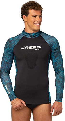 Cressi Unisex-Adult Cobia Hunter Rash Guard Shirt mit Kapuze für Wassersportarten und Brustbeinschutz, Camo blau, S von Cressi