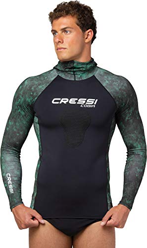 Cressi Unisex-Adult Cobia Hunter Rash Guard Shirt mit Kapuze für Wassersportarten und Brustbeinschutz, Camo grün, S von Cressi