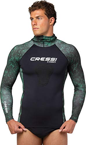 Cressi Unisex-Adult Cobia Hunter Rash Guard Shirt mit Kapuze für Wassersportarten und Brustbeinschutz, Camo grün, XXXL von Cressi