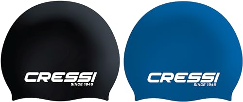 Cressi Unisex-Adult Eddie Swim Cap Bundle Zwei Badekappen, Schwarz/Weiß + Blau/Weiß, Einheitsgröße von Cressi