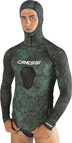 Cressi Unisex-Adult Hunter Hooded Rush Top Rash Guard Shirt mit Kapuze für Wassersport, Camo Grün, M von Cressi