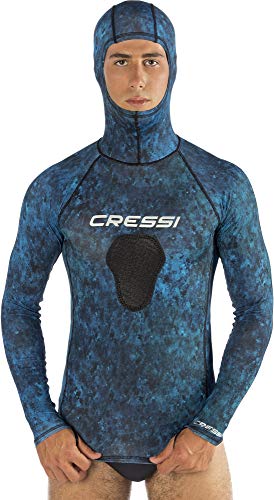 Cressi Unisex-Adult Hunter Hooded Rush Top Rash Guard Shirt mit Kapuze für Wassersport, Camo blau, M von Cressi