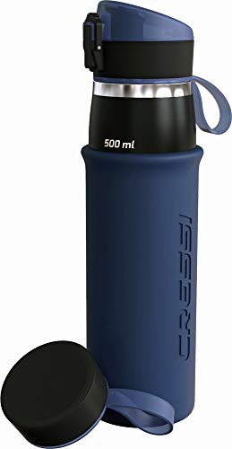 Cressi Unisex-Adult Water Bottle Tisk 500ml Thermoflasche aus Edelstahl mit weichem Silikonschutz, Blau Navy von Cressi
